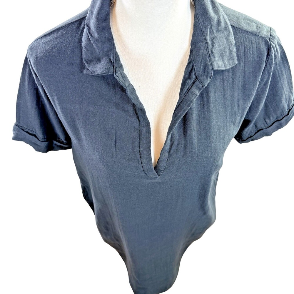 Pact Dark Gray 100% Cotton Short Sleeve Collar V-Neck Mini Dress Small - Picture 2 of 7